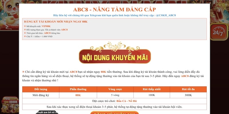 5 sự kiện thưởng đăng ký ABC8 đang phổ biến